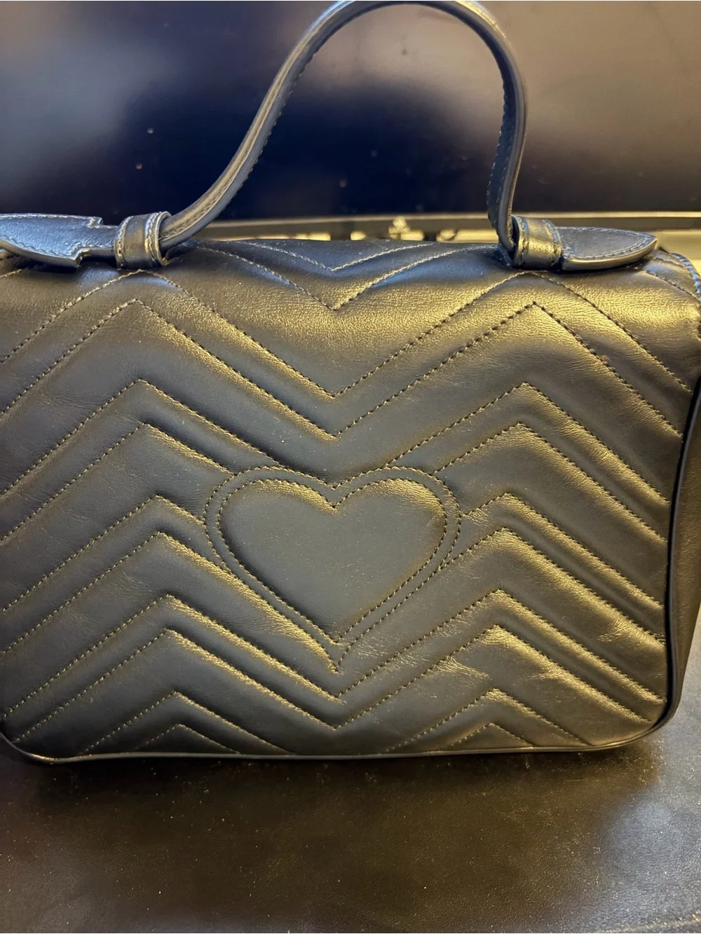 Gucci Black Quilted Leather Top Handle Satchel with Gold GG